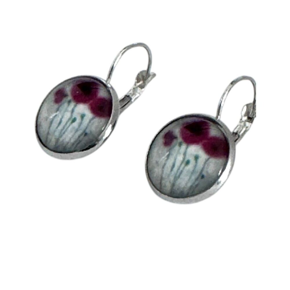 Red Poppies Earrings on Silver Plated Hooks #374